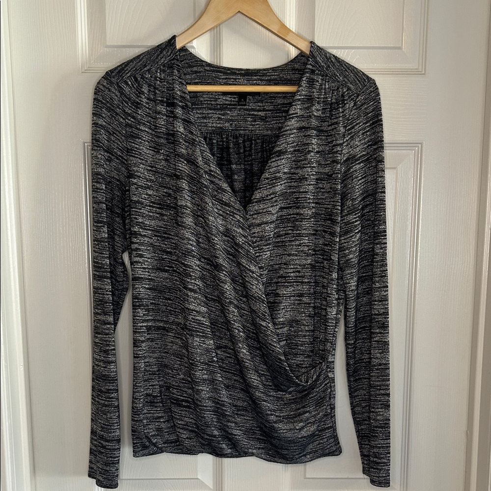 Banana Republic Black and Gray Wrap Blouse